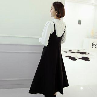 Sweetheart-neck Wool Blend Pinafore Dress