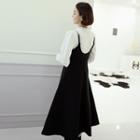 Sweetheart-neck Wool Blend Pinafore Dress