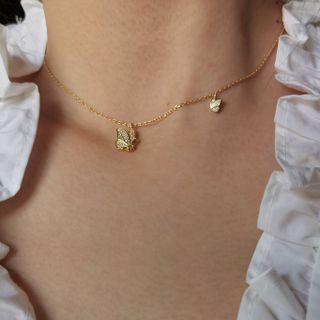 Butterfly Rhinestone Pendant Sterling Silver Choker