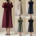 Long-sleeve Pocket Detail Midi A-line Dress