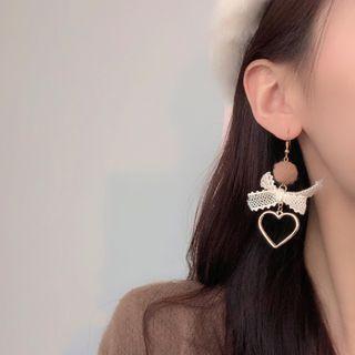 Lace Bow Heart Alloy Dangle Earring 1 Pair - Gold - One Size
