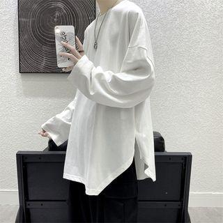 Long-sleeve Irregular Slit Hem T-shirt