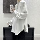Long-sleeve Irregular Slit Hem T-shirt