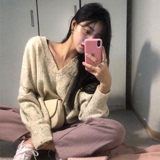 V-neck Loose-fit Sweater As Shown In Figure - One Size