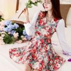 Floral Print Long-sleeve A-line Dress