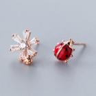 Non-matching 925 Sterling Silver Rhinestone Flower & Bug Earring