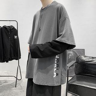 Round-neck Mock Two Piece Over-sized Long-sleeve Top