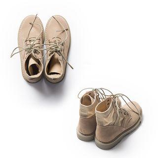 Color Panel Lace Up Short Boots