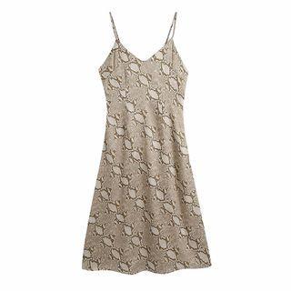 Spaghetti Strap Snake Print Midi A-line Dress
