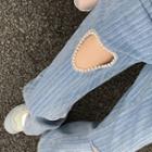 Cutout Slit Straight Leg Jeans