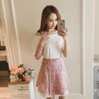 Set: Off-shoulder Shirtdress + Lace Mini Skirt