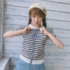 Bow Stripe Short-sleeve Knit Top