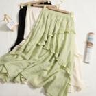 Ruffled Trim High-waist Midi Skirt