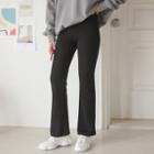 Band-waist Boot-cut Pants Black - One Size
