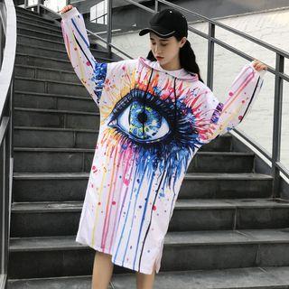 Long-sleeve Hooded Printed T-shirt Dress
