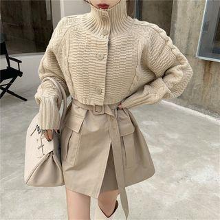 Sleeveless Sashed Mini A-line Dress / Cardigan
