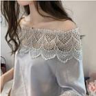 Lace Panel Off-shoulder Elbow-sleeve Chiffon Top