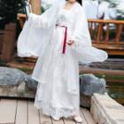 Hanfu Set: Embroidered Hanfu Jacket + Camisole Top + Hanfu Top + Lace Overlay Maxi Skirt