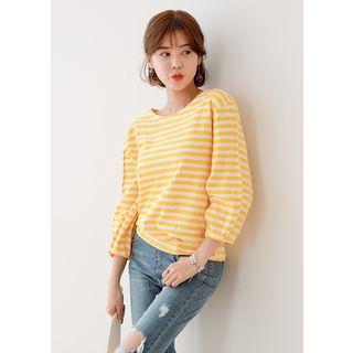 Pintuck-sleeve Striped T-shirt