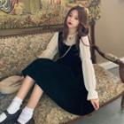 Long-sleeve Chiffon Blouse / Midi A-line Overall Dress