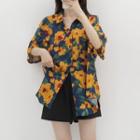 Elbow-sleeve Floral Hawaiian Shirt Yellow & Green - One Size