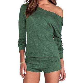 Long-sleeve Plain Playsuit