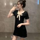 Short-sleeve Tie-neck Mini Dress Black - One Size
