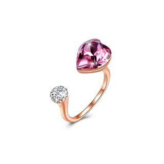 925 Sterling Silver Plated Rose Gold Romantic Heart Adjustable Ring With Pink Austrian Element Crystal Rose Gold - One Size