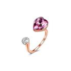 925 Sterling Silver Plated Rose Gold Romantic Heart Adjustable Ring With Pink Austrian Element Crystal Rose Gold - One Size