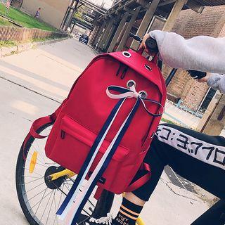 Ribbon Accent Grommet Canvas Backpack