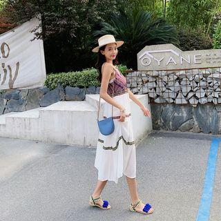 Sleeveless Print Panel Midi Dress White - One Size