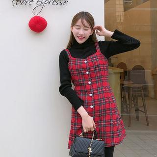 Sleeveless Checked Minidress Red - One Size