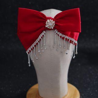 Bow Fabric Rhinestone Hair Clip Red - One Size