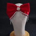 Bow Fabric Rhinestone Hair Clip Red - One Size