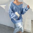 Plain V-neck Loose-fit Sweater / Plain Slipdress