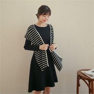 Stripe Scarf Trim A-line Knit Dress