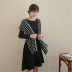 Stripe Scarf Trim A-line Knit Dress