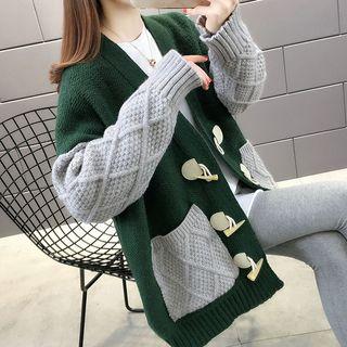 V-neck Paneled Duffle Cardigan