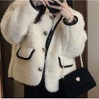Contrast Trim Fluffy Button-up Jacket / Midi Mermaid Skirt