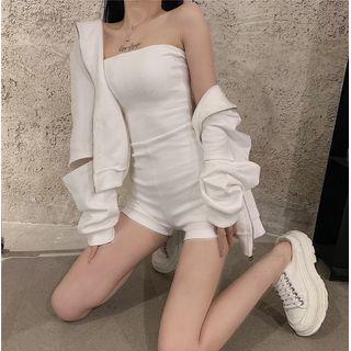 Cutout Zip-up Hoodie / Strapless Playsuit