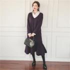 V-neck Ruffle-hem Knit Dress