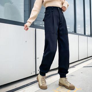 Gather-cuff Straight-cut Casual Pants