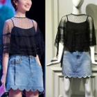 3/4-sleeve Lace Top / Denim Skirt