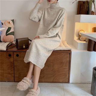 Plain Turtleneck Long-sleeve Sweatdress