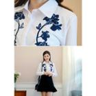 Flower Embroidered Hidden-button Shirt