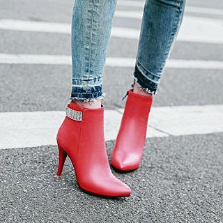 Rhinestone High Heel Pointed Short Boots