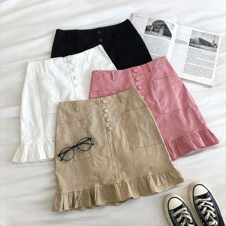 Double-pocket Plain High-waist Fish Tail Skirt