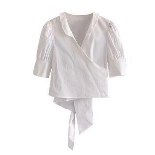 Short-sleeve Tie-waist Cropped Blouse