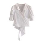 Short-sleeve Tie-waist Cropped Blouse