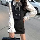 Long-sleeve Frill Trim Shirt / Cropped Camisole Top / Mini Pencil Skirt